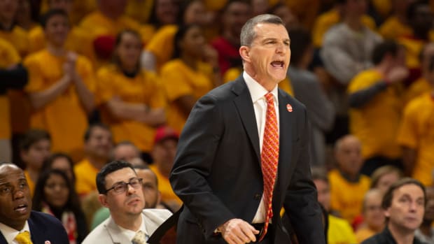 Mar 8, 2019; College Park, MD, USA; Maryland Terrapins head coach Mark Turgeon reacts during the first half against the Minnesota Golden Gophers at XFINITY Center. Mandatory Credit: Tommy Gilligan-USA TODAY Sports
